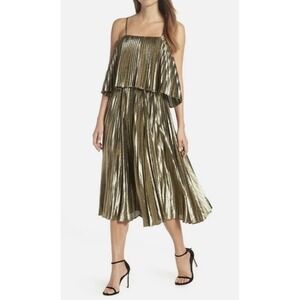 J. Crew Collection Goma Midi Dress Pleated Gold Lame Size 0